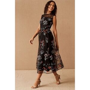 Isabel Garcia Floral Embroidered Midi Dress Women XS Black Lace Tulle IGSS20LDRL